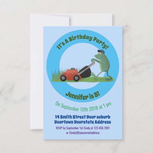 Tecknad av grönt groda med mosbildning inbjudningar (Framsida)