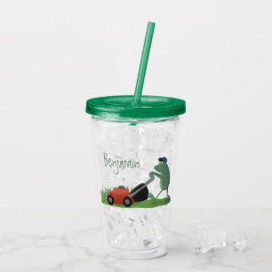 Tecknad av grönt groda med mosbildning take away mugg