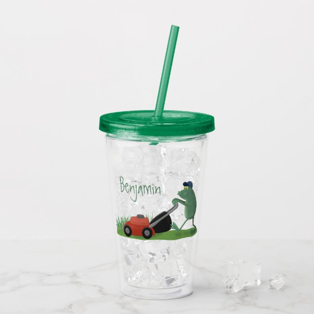 Tecknad av grönt groda med mosbildning take away mugg (Baksida Ice)