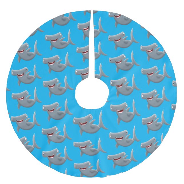 Tecknad av gullig hammerhead-haj julgransmatta borstad polyester (Framsidan)