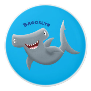 Tecknad av gullig hammerhead-haj knopp