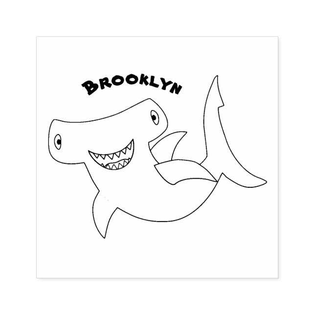 Tecknad av gullig hammerhead-haj stämpel (Tryck)