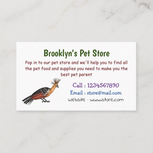 Tecknad av hoatzin-fågel visitkort (Framsida)