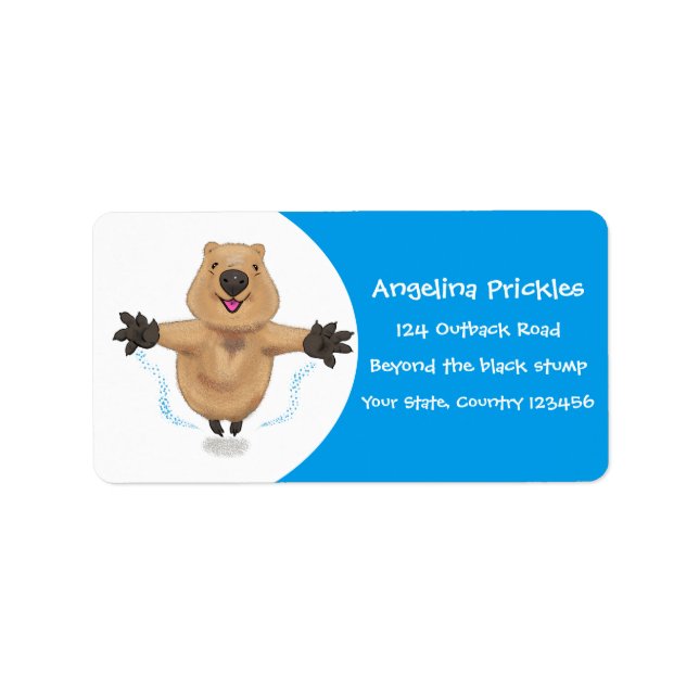 tecknad av hoppande quokka- i lycklig adressetikett (Framsidan)