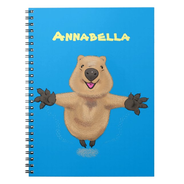 tecknad av hoppande quokka- i lycklig anteckningsbok (Framsidan)