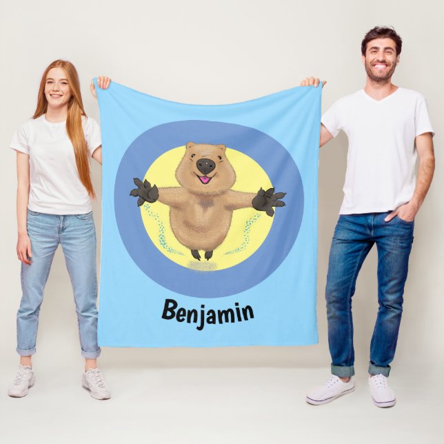tecknad av hoppande quokka- i lycklig fleecefilt (På plats)