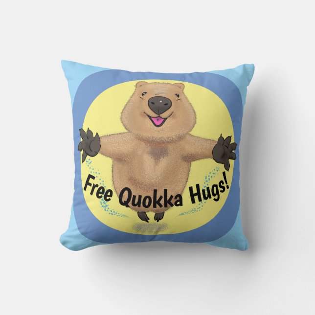 tecknad av hoppande quokka- i lycklig kudde (Framsida)