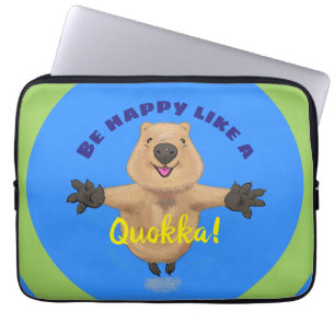 tecknad av hoppande quokka- i lycklig laptop fodral