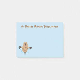 tecknad av hoppande quokka- i lycklig post-it block