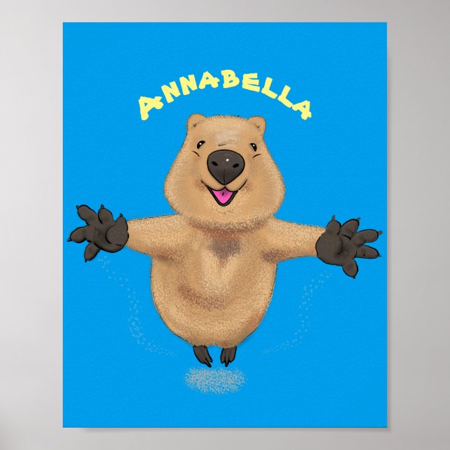 tecknad av hoppande quokka- i lycklig poster (Framsidan)