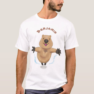 tecknad av hoppande quokka- i lycklig t shirt