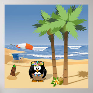 Tecknad av Hula penguin på semester Poster