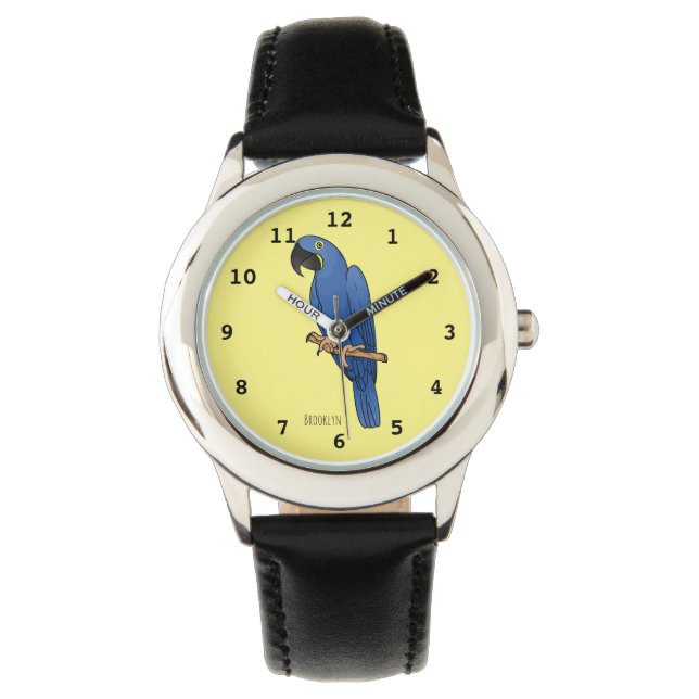 Tecknad av Hyacint macaw-fågel Armbandsur (Framsida)