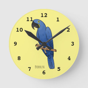 Tecknad av Hyacint macaw-fågel Rund Klocka