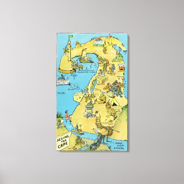 Tecknad av intressepunkter för Kap Cod Canvastryck (Framsida)