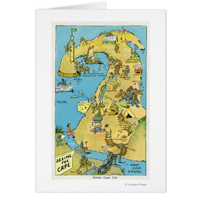 Tecknad av intressepunkter för Kap Cod Hälsningskort (Framsidan)