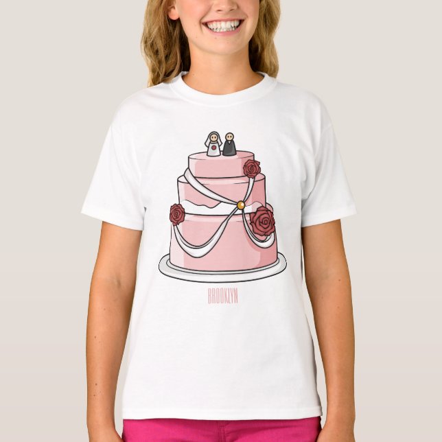 tecknad av kaka i bröllop t shirt (Framsida)