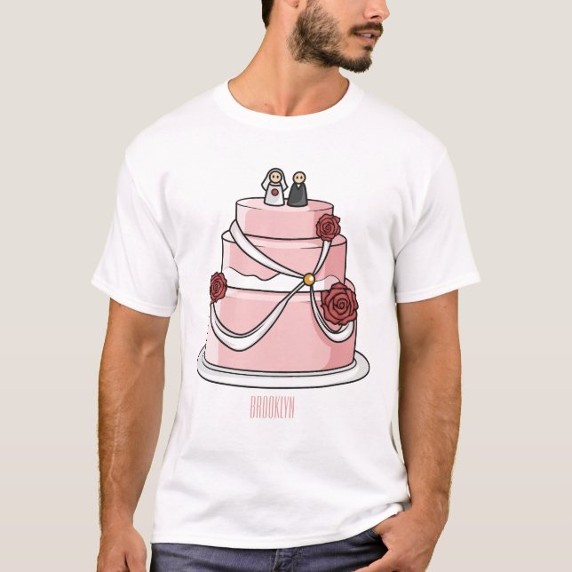 tecknad av kaka i bröllop t shirt (Framsida)
