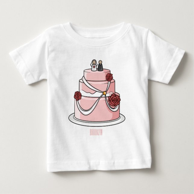 tecknad av kaka i bröllop t shirt (Framsida)