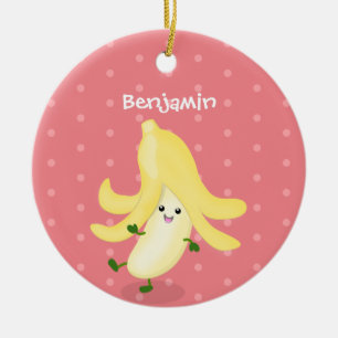 Tecknad av kawaii-bananer julgransprydnad keramik