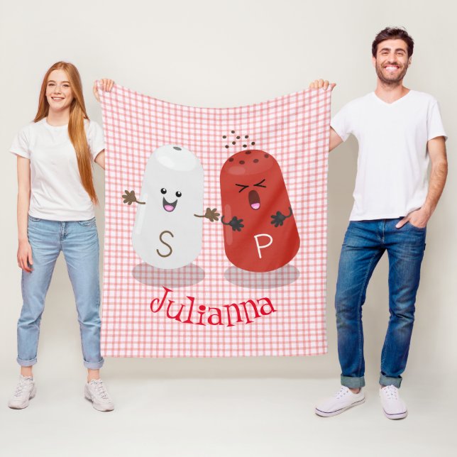 Tecknad av kawaii-salt och pepparskakare fleecefilt (På plats)