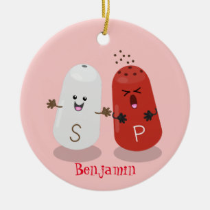 Tecknad av kawaii-salt och pepparskakare julgransprydnad keramik