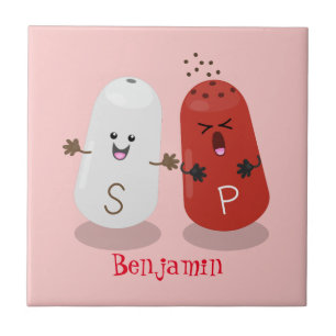 Tecknad av kawaii-salt och pepparskakare kakelplatta
