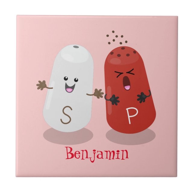 Tecknad av kawaii-salt och pepparskakare kakelplatta (Framsidan)