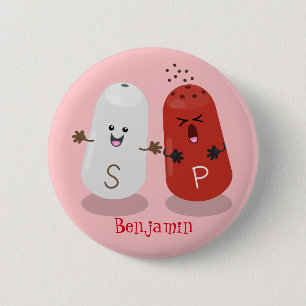 Tecknad av kawaii-salt och pepparskakare knapp