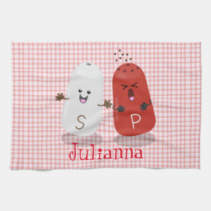 Tecknad av kawaii-salt och pepparskakare kökshandduk
