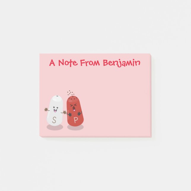 Tecknad av kawaii-salt och pepparskakare post-it block (Framsida)