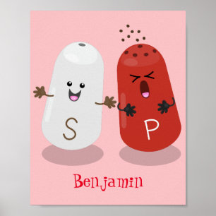 Tecknad av kawaii-salt och pepparskakare poster