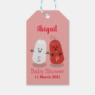 Tecknad av kawaii-salt och pepparskakare presentetikett