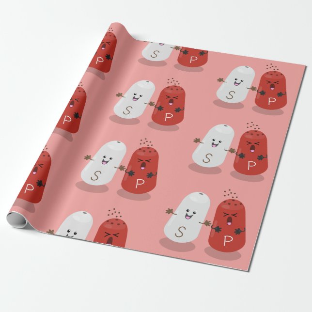 Tecknad av kawaii-salt och pepparskakare presentpapper (Utrullad)