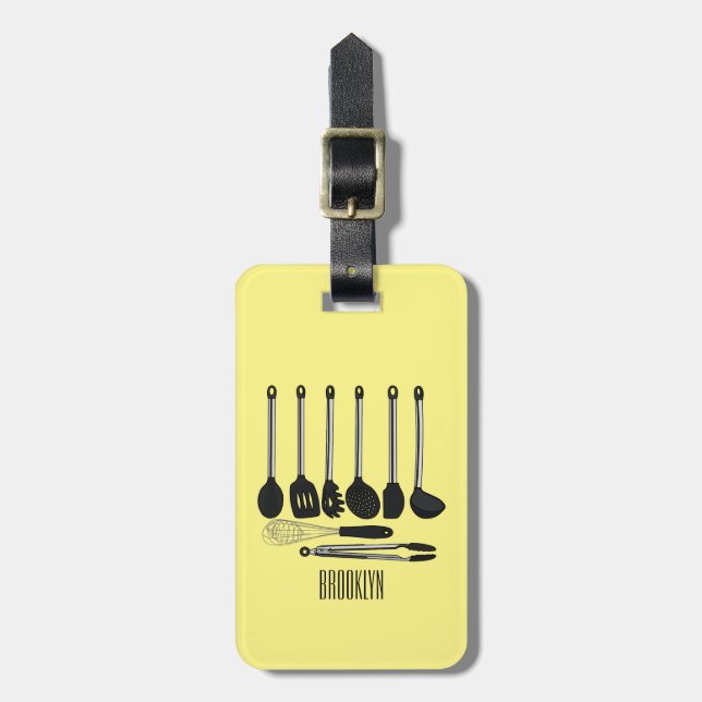 Tecknad av köksredskap bagagebricka (Vertikal Framsida)