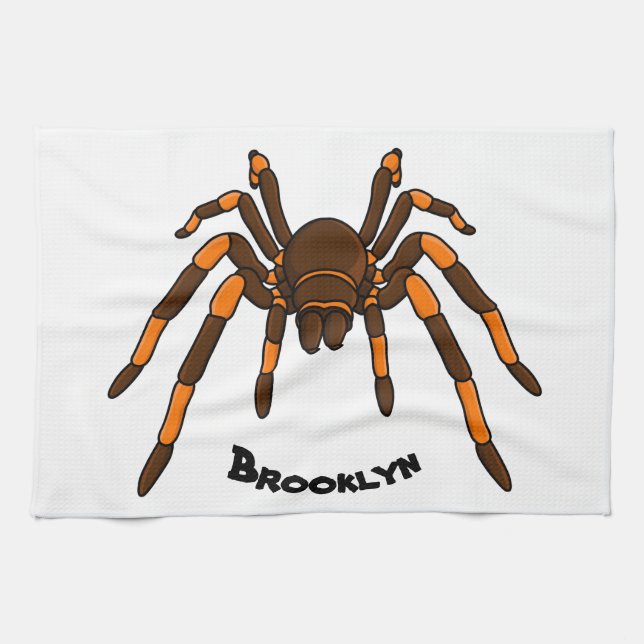 Tecknad av krämbrun och orange tarantula spider kökshandduk (Horisontell)