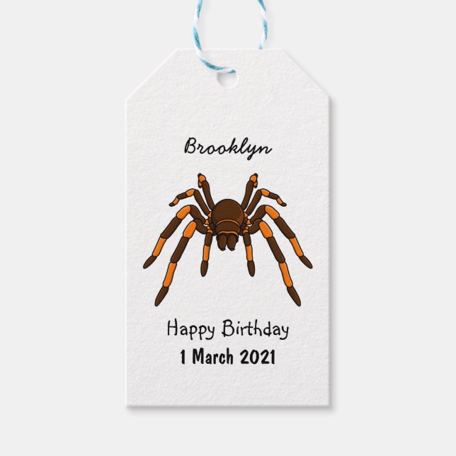 Tecknad av krämbrun och orange tarantula spider presentetikett (Framsidan)