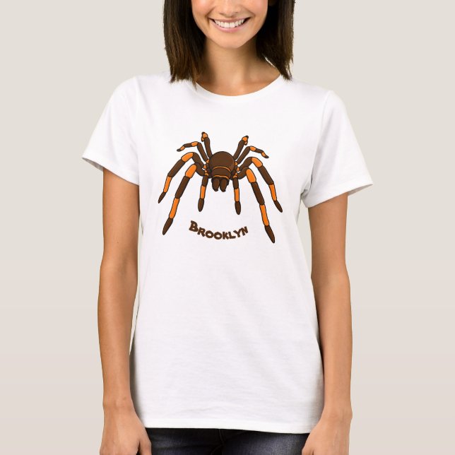 Tecknad av krämbrun och orange tarantula spider t shirt (Framsida)