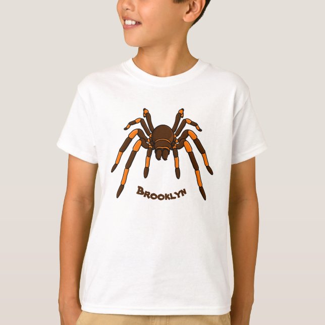 Tecknad av krämbrun och orange tarantula spider t shirt (Framsida)