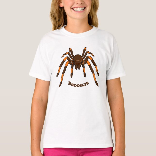 Tecknad av krämbrun och orange tarantula spider t shirt (Framsida)