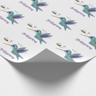 Tecknad av kute hummingbird och bin presentpapper