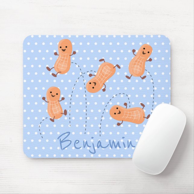 Tecknad av kute lycklig-hoppande jordnötter musmatta (Med mus)