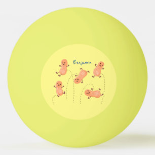 Tecknad av kute lycklig-hoppande jordnötter pingisboll