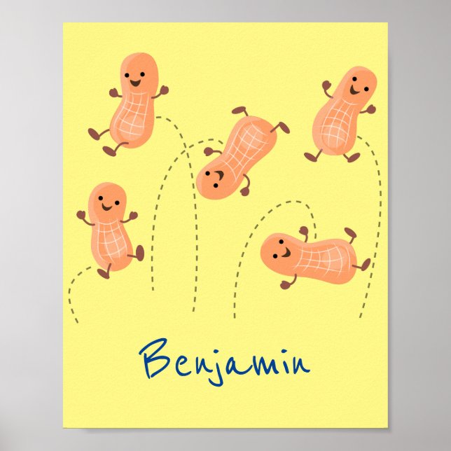 Tecknad av kute lycklig-hoppande jordnötter poster (Framsidan)