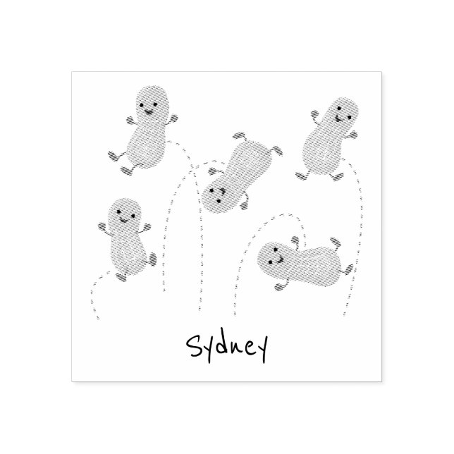 Tecknad av kute lycklig-hoppande jordnötter stämpel (Tryck)