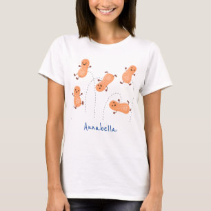 Tecknad av kute lycklig-hoppande jordnötter t shirt
