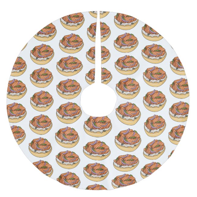 Tecknad av laxbagel julgransmatta borstad polyester (Framsidan)