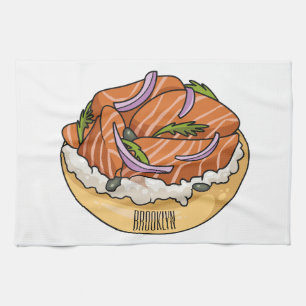 Tecknad av laxbagel kökshandduk