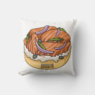 Tecknad av laxbagel kudde