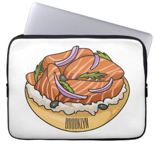 Tecknad av laxbagel laptop fodral